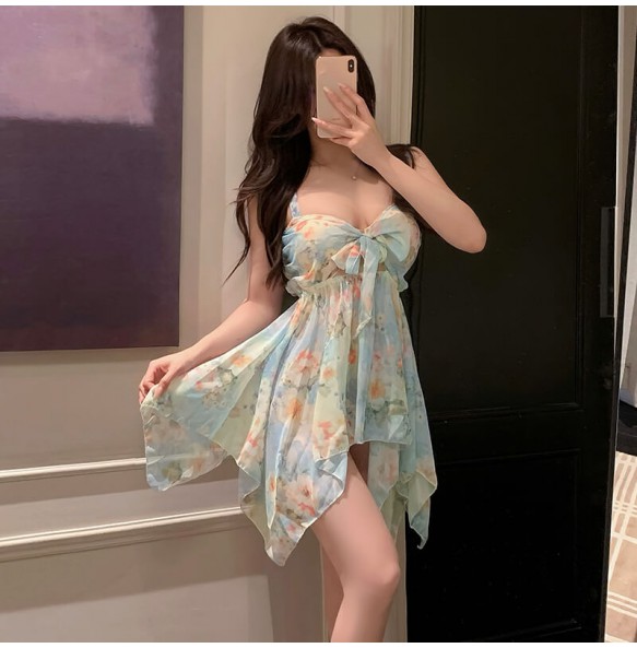FEE ET MOI - Monet’s Garden Deep V Floral Dress (Blue)